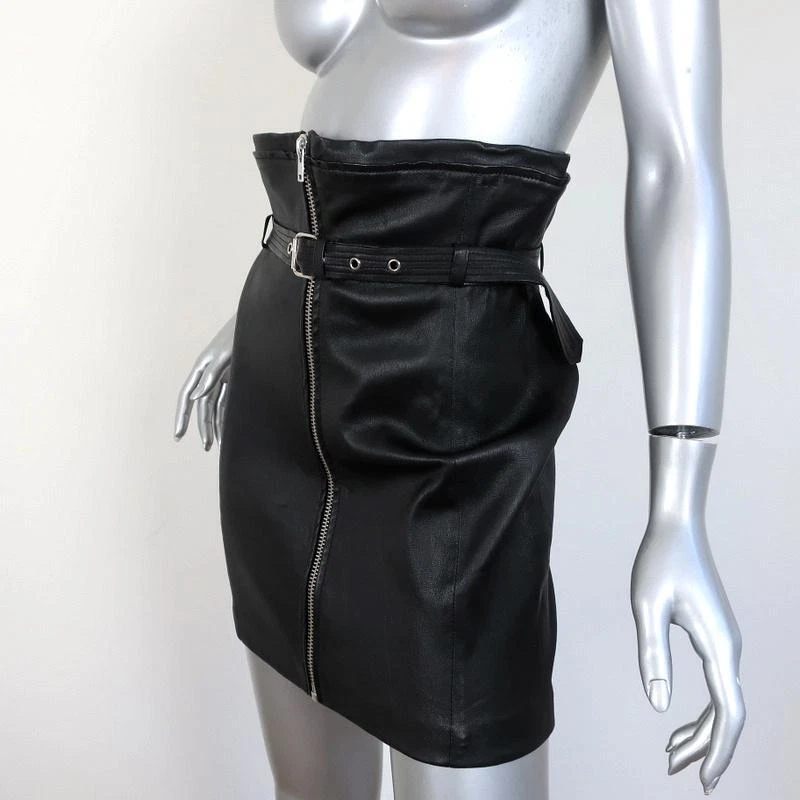 Mini-saia de couro hexim IRO preta tamanho 38 cintura alta com cinto zíper frontal - Imagem 3 de 4