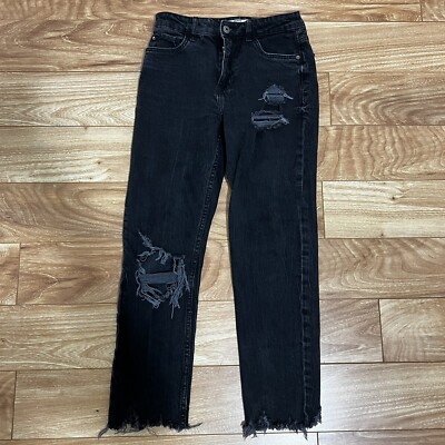 Denim Bershka Black Jeans Retro Crop Distressed Size US EUR 38