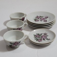 Vintage Miniature Pinkish/Purple Flower Child Tea Party Set 9 Pieces -READ