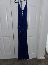 Blue Sequin Prom Dress