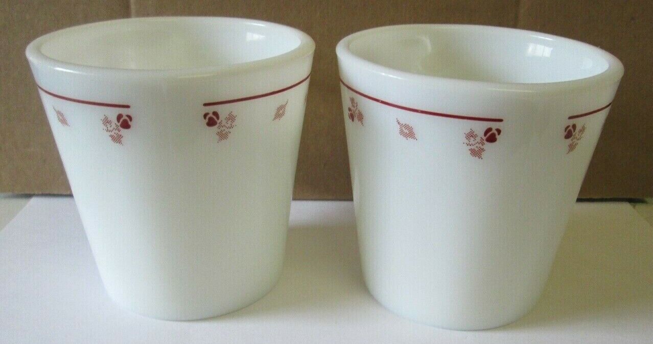  2 Vintage 1970'S PYREX Burgundy Rose Design Coffee Mugs 