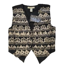 Upper West Side Women Sleeveless Embroidery Vest Black Size Large 