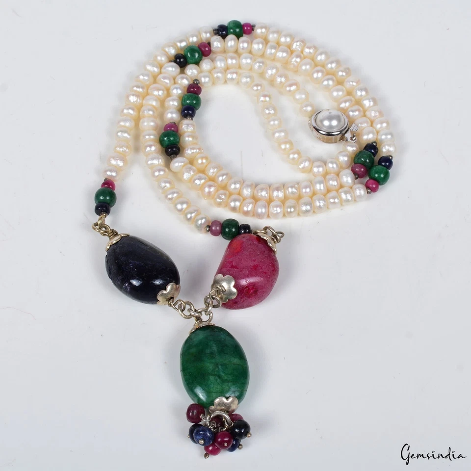 Collier En Perles De Gemmes Multicolores Fait Main Pour Femmes 26 Pouces - Photo 2/4