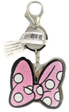 Disney Parks Minnie Mouse Pink Bow Textured Fabric Keychain Embroidered New
