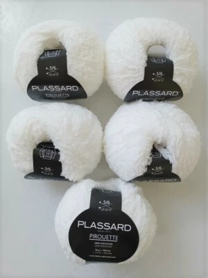LOT DE 5 PELOTES DE LAINE PLASSARD PIROUETTE COULEUR 01 - Photo 1/2