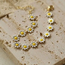 Sweet White Daisy Flower Enamel Bracelet Chain Lobster Women Party Gifts UK