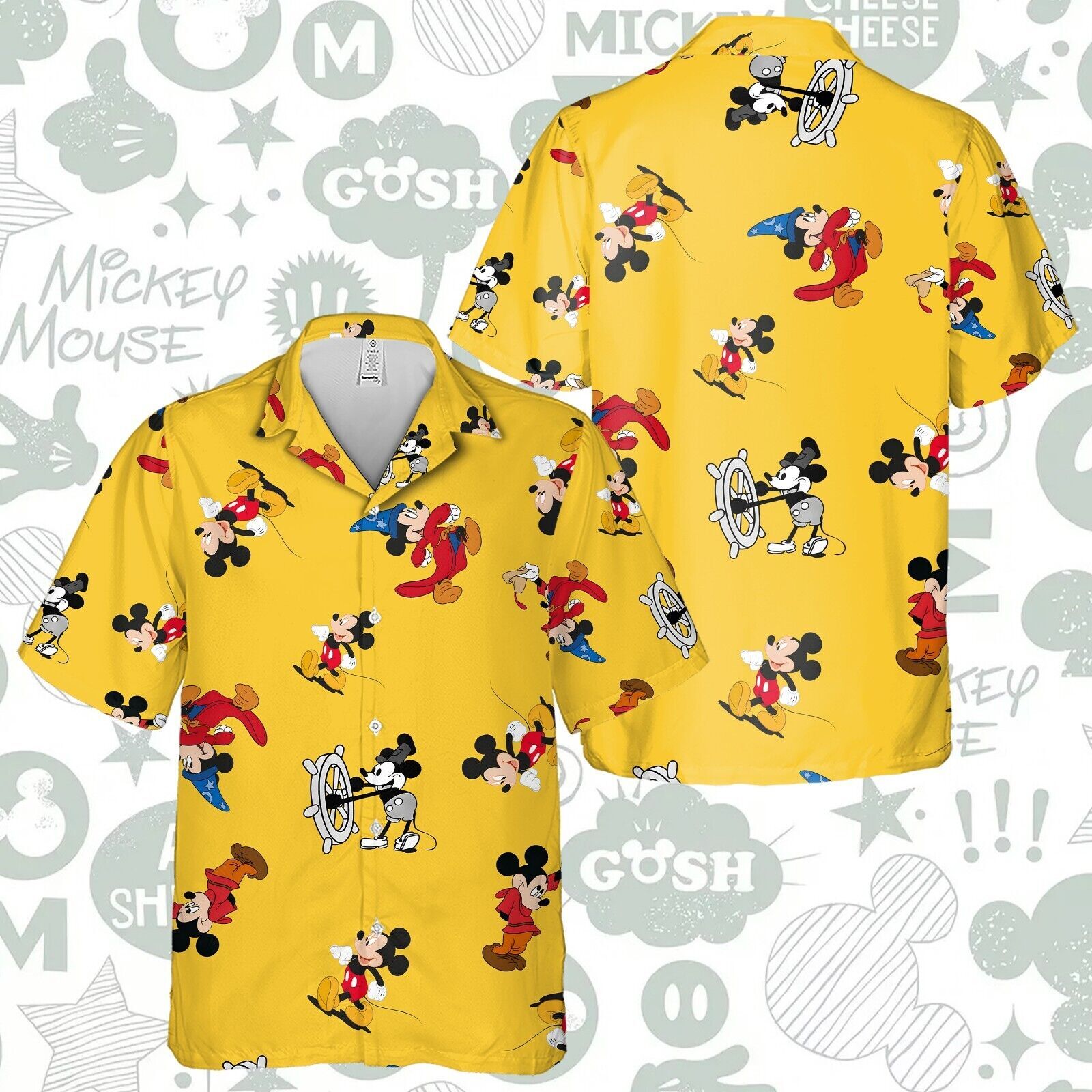 Steamboat Willie Wizard Mickey Mouse Disney Cartoon Aloha Hawaiian Shirt