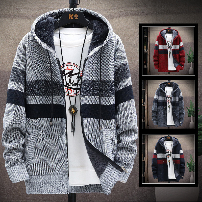 Mens Thick Warm Fleece Lined Hoodie Winter Zip Up Coat Jacket