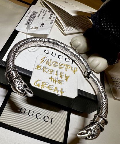 New GUCCI Solid 925 Sterling Silver Anger Forest Eagle Bangle Cuff Bracelet - Picture 5 of 12