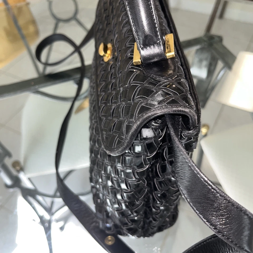 Bally Handbag Black Patent Weave Kelly VERY Rare from the Sixties Shld Strap - Image 2 of 4