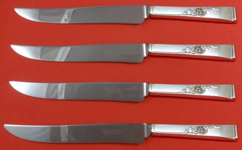 Classic Rose by Reed and Barton Sterling Steak Knife Set 4pc Texas Sized Custom