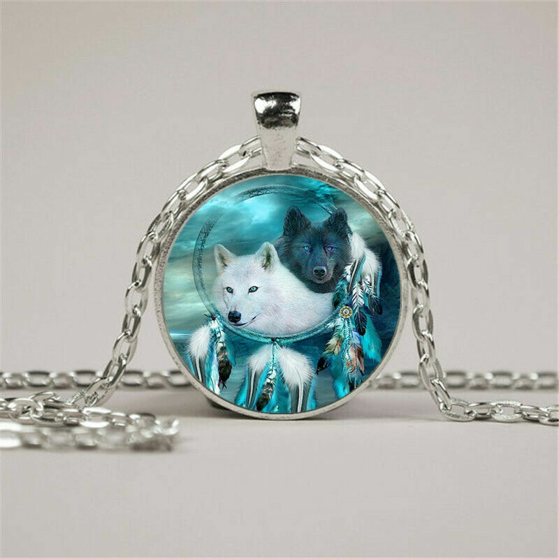 WOLF WOLVE DREAM CATCHER FEATHER pendant Sterling Silver 925 18