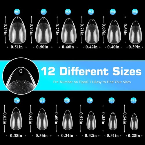240pc Almond Gel x Nail Tips Short Fake Nails Clear Press on Nails XS Almond - Picture 5 of 6