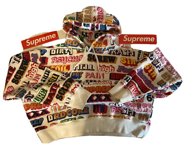 XL Supreme Hysteric Glamour Text Stripe Hoodie Lettering Multicol
