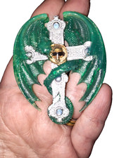 Handmade Resin Dragon with Cross in green and silver - Can customize it