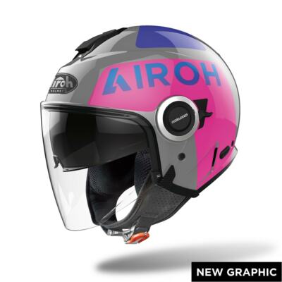 Airoh Helios Up Gray Pink Jet Helmet With Long Visor And Sun Visor Size XL