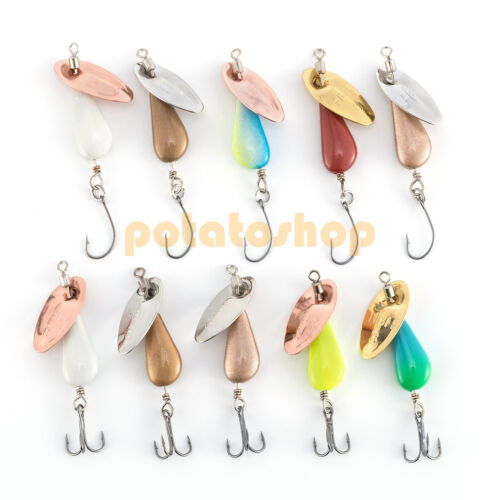 10Pcs Fishing Spinner Trout Lures Single Treble Hook Inline Spinnerbait Teardrop - Picture 1 of 9