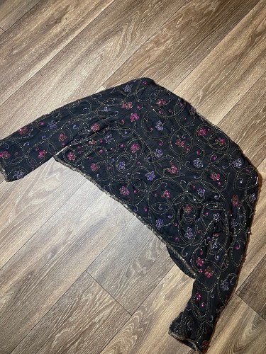 Camicetta cardigan spolverino nero ingioiellato ricamato Scala vintage anni 80 media - Foto 9 di 9