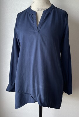 Soft Surroundings Women's Shirt S Blue Tencel Crossover Hem Tunic Top