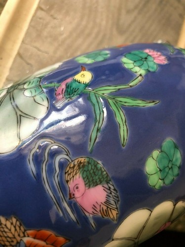 Blue Spice Jar Shaped Chinese Flower Vase with depressed relief Water Flowers - Picture 9 of 9