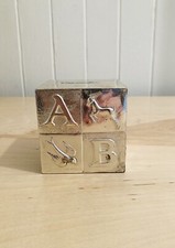 Vintage ABC Block Coin Bank Silver Plated Letters Animals Baby Cube