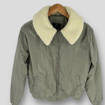 THREADBARE Womens Sage Green Borg Collar Padded Bomber Jacket UK 12 (imperfect)