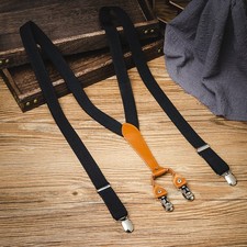 Retro Trousers Straps Clip Men's V-shape Non-slip Elastic Suspenders 2.5cmx120cm