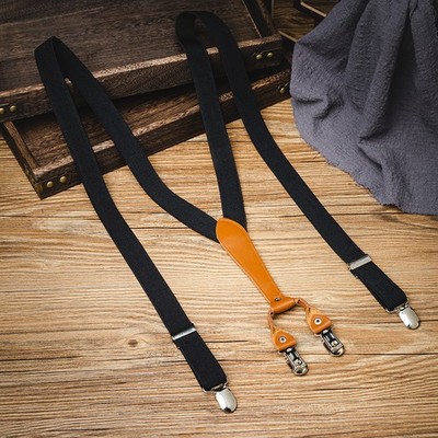 Retro Trousers Straps Clip Men's V-shape Non-slip Elastic Suspenders 2.5cmx120cm