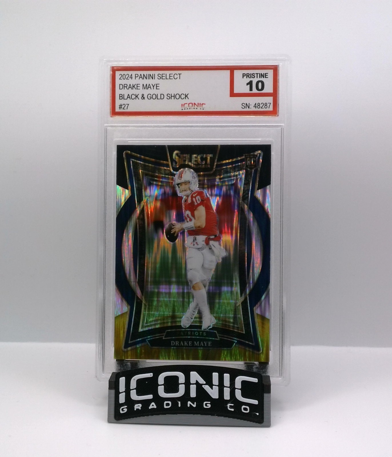 2024 Panini Select #27 Drake Maye Black & Gold Prizm Shock