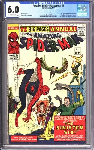 AMAZING SPIDER-MAN ANNUAL #1 CGC 6.0 OW/WHT PAGES FIRST SINISTER SIX 1964