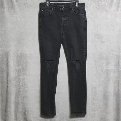 Ksubi Jeans Mens 33x31.5 Black Skinny Distressed Ripped Knee Stretch Denim Pants