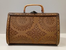 Boho Carved Wooden Purse Vtg 8 1/2" x 5 1/2" Women's Handbag Antique 1940's