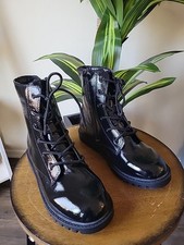 Gap Big Kids Vegan Black Patent Leather Boots Size 5 Side Zip NEW NWOT