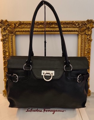 FERRAGAMO TASCHE SHOPPER GANCINI Schultertasche Leder schwarz