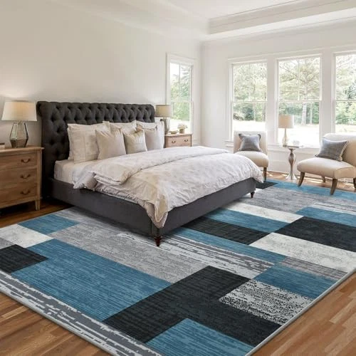 Large Area Rugs,Modern Geometric Patchwork Floor Decor for 5x8 Feet Blue - Image 4 of 4