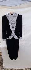 Jessica McClintock Bridal BLACK Velvet Dress High Lace Collar Long Sleeves Sz 6