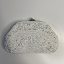 Vintage Evening Clutch Purse  White Beaded  Wedding Prom Formal Japan