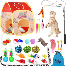 34Pcs Interactive Cat Toys Set Collapsible Play Tent Wand Teaser Mice Balls