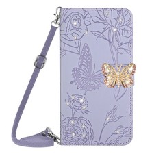 For Various Phone Diamond Butterfly Crossbody Flip Card Wallet Case Stand Women