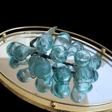 Vintage 60s Hand Blown Glass Large Light Blue Grape Cluster 9" Heavy Wired  READ
