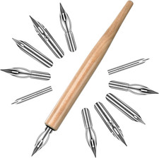 11 Pcs Dip Pens, Drawing Nibs for Dip Pens, Stainless Steel Ink Pen with Wooden