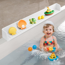 Silicone Bathtub Splash Guard with Suction Cups and Toy Tray for Kids