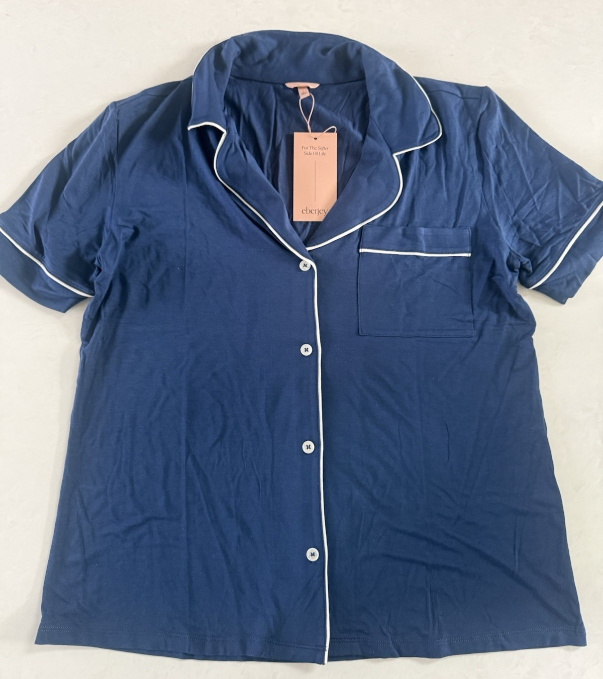 NWT Eberjey Gisele Women's Short Sleeve Pajama Top Blue Size S Luxury Soft Cozy