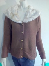 CARDIGAN CARDIGAN CON COLLO IN PELLICCIA CAMMELLO TG 42 DI ALFREDO PAULY nuovo IMBALLO ORIGINALE