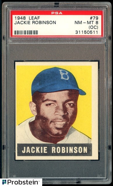 1948 Leaf #79 Jackie Robinson Brooklyn Dodgers RC Rookie HOF PSA 8 NM-MT (OC)