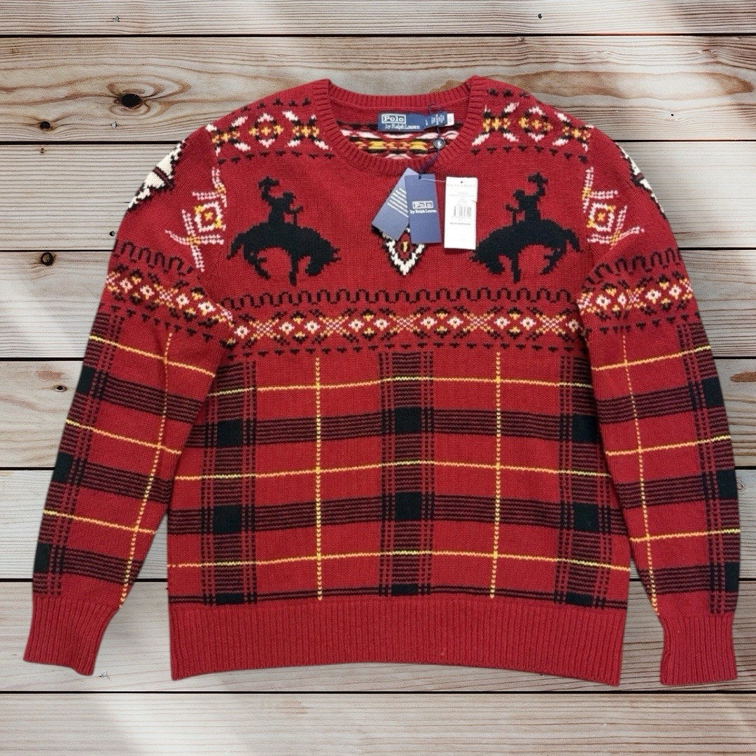 Polo Ralph Lauren Western Inspired Fair Isle Wool Jumper Red sweater Large £500