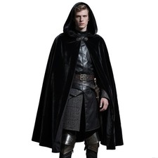 Medieval Velvet Hooded Cloak for Hobbit Wizard Witch Cosplay - Renaissance Cape