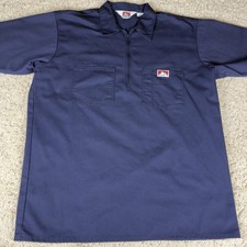 Vintage Ben Davis Shirt Mens XL Navy Made in USA Short Sleeve Workwear 1/2 Zip