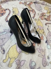 Odeon Black Faux Leather Heeled Round Toe Court Shoes Heels New Size UK 4