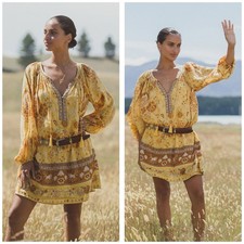 Spell & The Gypsy Mystic Tunic Mini Dress Sunflower Size XS Yellow Boho Festival